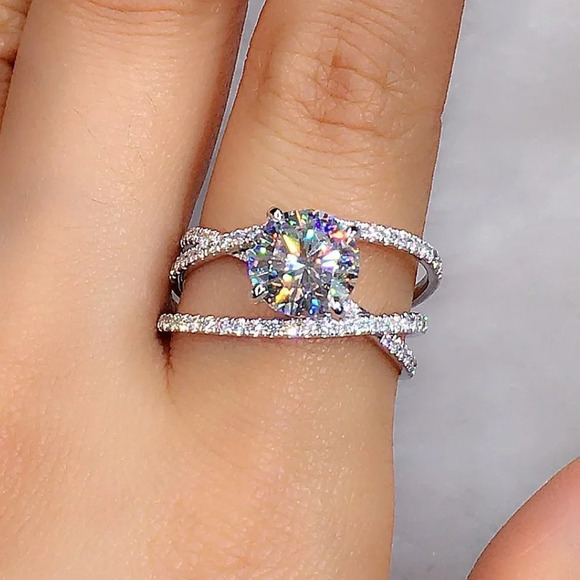 ▶Engagement CZ Clear Super Large Silver Plated Wedding Beautiful Ring, K993 - Picture 1 of 9